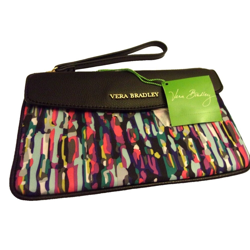 Vera Bradley Envelope Wristlet Watercolor Brushstrokes Fabric Faux Leather  New